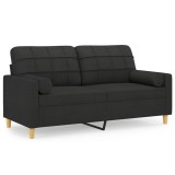 Canapea cu 2 locuri cu pernute, negru, 140 cm, textil