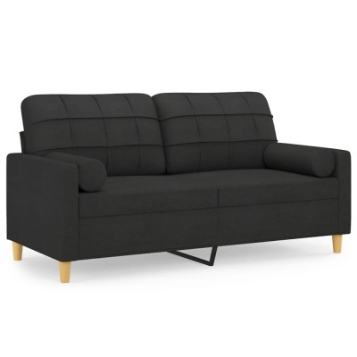 Canapea cu 2 locuri cu pernute, negru, 140 cm, textil foto