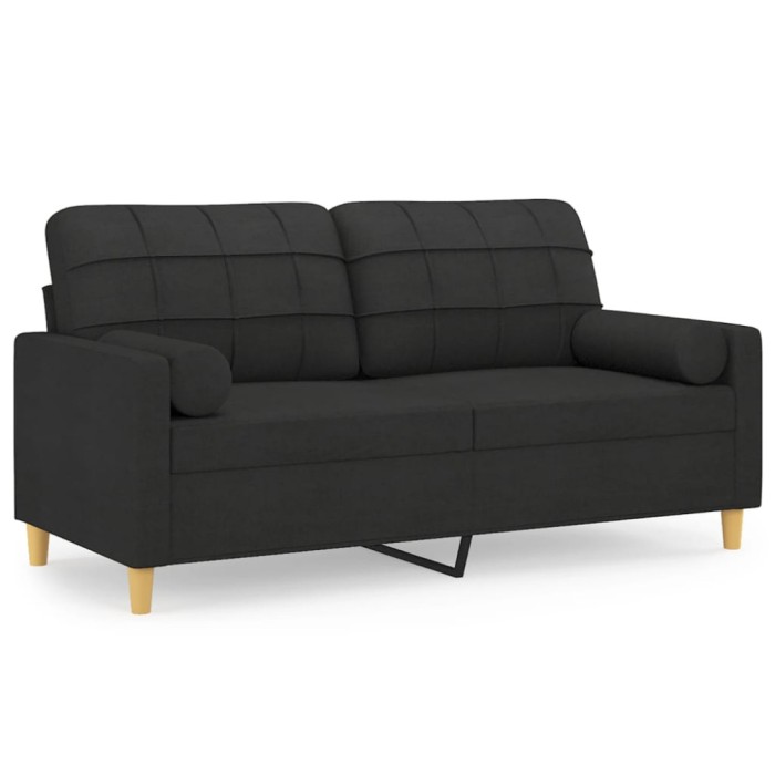 Canapea cu 2 locuri cu pernute, negru, 140 cm, textil
