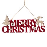 Decorațiune Suspendabilă de Crăciun, Model Merry Christmas, Bordo, Lemn, 28.5x12cm