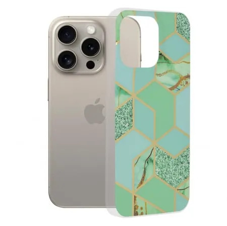 Husa iPhone 15 Pro Max silicon Marble Verde
