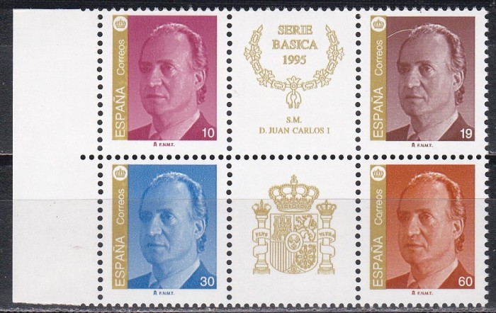 Spania 1995 - Regele Juan Carlos I - Noi valori, 2 Serii cu viniete in bloc, MNH