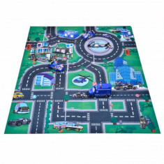 Covor de jucarie pentru copii, traseu cu 4 masini de politie si elicopter, 80x70 cm - 019A2B foto