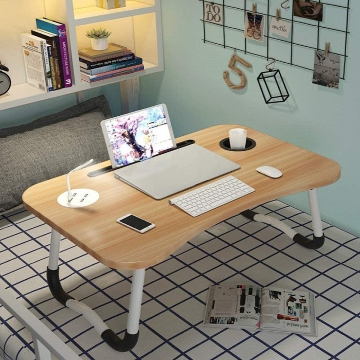 Masa pentru Laptop plianta din MDF, dimensiune 60 x 39,5 cm, cu USB, lampa si