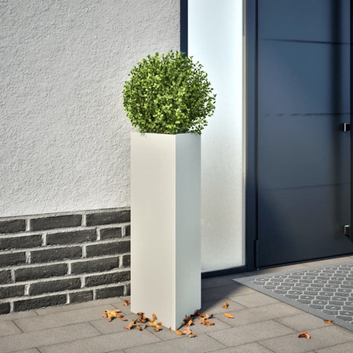 Gossi jardiniera de gradina, alb, 30x26x75 cm, otel, triunghiulara