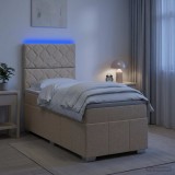Cumpara ieftin Pat cu arcuri LED si saltea Crem 80 x 200 cm Tesatura