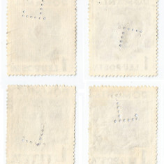 *Romania, lot 3 cu 4 timbre perforate identice cu perforatii in pozitii diferite