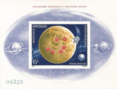 |Romania, LP 816/1972, Incheierea programului Apollo, colita nedantelata, MNH foto