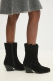 Answear Lab cizme de cowboy din piele intoarsa femei, culoarea negru, cu toc drept, izolare usoara