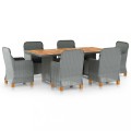 Set mobilier exterior vidaXL, 7 piese, poliratan gri deschis, cu perne negre, masa 200x100 cm, scaune cu sezut 54x49 cm