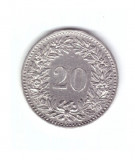 Moneda Elvetia 20 rappen 1893, stare buna, curata, Europa, Nichel