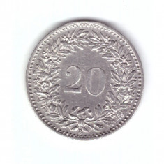 Moneda Elvetia 20 rappen 1893, stare buna, curata