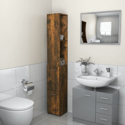 vidaXL Dulap de baie, stejar afumat, 25x26,5x170 cm, lemn prelucrat 815960 foto