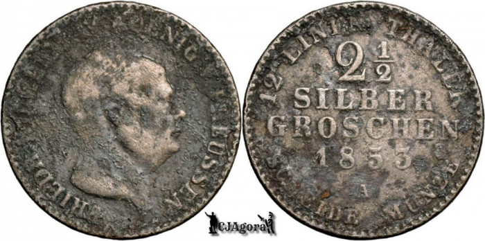 1853 A, 2&frac12; Silber Groschen - Friedrich Wilhelm al IV-lea - Regatul Prusiei
