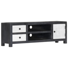 Comoda TV sculptata manual gri&amp;alb 120x30x40cm lemn masiv mango