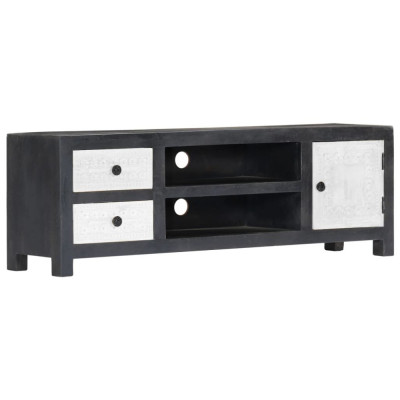 vidaXL Comodă TV sculptată manual gri&amp;amp;alb 120x30x40cm lemn masiv mango 282723 foto