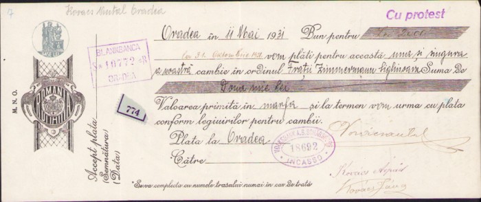 HST A946 Cambie 1931 Oradea - comercianți evrei Frații Zimmermann Sighișoara