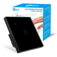 Intrerupator smart touch, WiFi, Sticla securizata, iUni 1G, 10A, Control vocal, Smart Life / Tuya, LED, Black