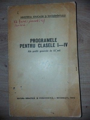 Programele pentru clasele 1-4 ale scolii generale de 10 ani