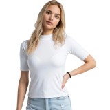 Cumpara ieftin Bluză tip maletă, cu m&acirc;necă scurtă,Slimfit din bumbac elastic &ndash; confort și stil &icirc;n fiecare zi - M - Alb