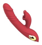Vibrator Thrusting Rabbit, 10 Moduri Vibratii, 5 Moduri Impingere, 5 Moduri Muscare, Silicon, USB Magnetic, Rosu, 24.6 cm, Passion Labs