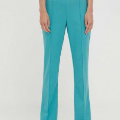 Gestuz pantaloni Caisa femei, culoarea verde, evazati, high waist