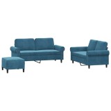 Cumpara ieftin Set de canapele cu perne, 3 piese, albastru, catifea