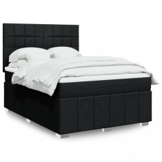 vidaXL Pat box spring cu saltea, negru, 140x190 cm, textil 3291665