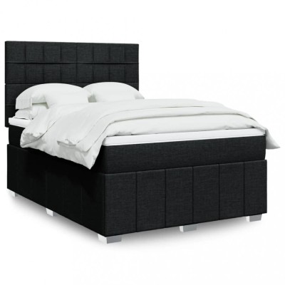 vidaXL Pat box spring cu saltea, negru, 140x190 cm, textil 3291665 foto