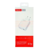 Adaptor Priza USB Fast Charge TRANYOO 22.5W T-EU2, Incarcare Rapida, Alb, Indicator LED, Certificare CE (Fara Cablu)