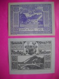 HOPCT BANCNOTA NOTGELD NR 52 KLAUS SI HINTERBRUHL - SET 2 BUC -50 SI 50 HELLER 1920 -AUSTRIA-UNC