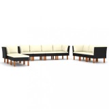Cumpara ieftin Set mobilier de gradina cu perne, 10 piese, negru, poliratan