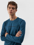 Tricou cu m&acirc;necă lungă din bumbac organic cu imprimeu pentru bărbați - verde marin, 4F Sportswear