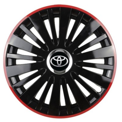 Set 4 Capace Roti pentru Toyota, model Falcon Black Cu Rama Rosie, R16, TOYOTA foto