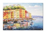 Cumpara ieftin Tablou Portofino pictat manual living, dormitor, Colt de rai, 100x70cm ulei pe panza in cutit efect 3D, Valentin Pop