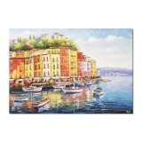 Tablou Portofino pictat manual living, dormitor, Colt de rai, 100x70cm ulei pe panza in cutit efect 3D, Valentin Pop