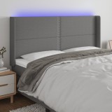 Cumpara ieftin Tăblie de pat cu LED, gri &icirc;nchis, 203x16x118/128 cm, textil