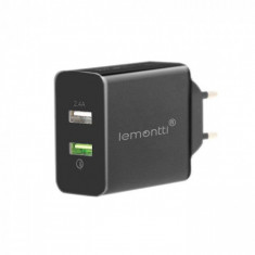 Incarcator retea Lemontti, Dual USB, 3,1 A, Qualcomm 3,0, Negru foto