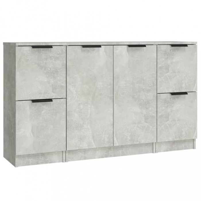 Servante, 3 piese, gri beton, lemn prelucrat