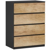 HOMCOM Comodă cu 4 Sertare din Lemn cu Șine Metalice și M&acirc;nere Frezate, 60x40x80 cm, Negru și Stejar | Aosom Romania