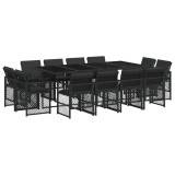 Set mobilier de gradina cu perne, 13 piese, negru, poliratan