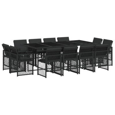 Set mobilier de gradina cu perne, 13 piese, negru, poliratan foto