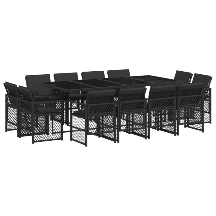 Set mobilier de gradina cu perne, 13 piese, negru, poliratan
