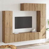 vidaXL Set de 7 piese pentru cabinet TV &ndash; montat pe perete, din lemn de stejar artizanal, lemn laminat