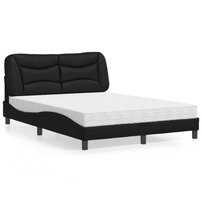 vidaXL Pat cu saltea, Hvar, negru, 140x200 cm, piele ecologică 3208724