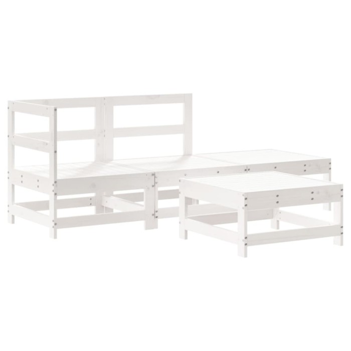 Set mobilier relaxare de gradina, 4 piese, alb, lemn masiv pin