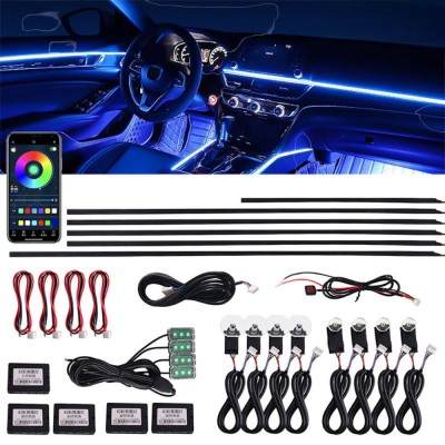 Set lumini auto ambientale, 18 piese, RGB, Bluetooth, aplicatie foto