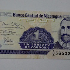 BANCNOTA NICARAGUA 1 CENTAVO 1991ND, UNC