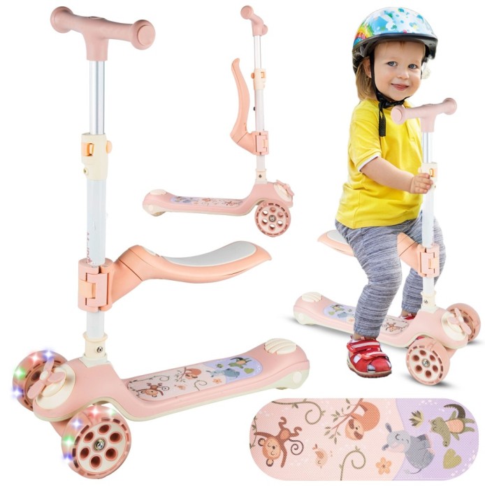 Trotineta cu 3 roti 3 in 1, roz, MalPlay 112334