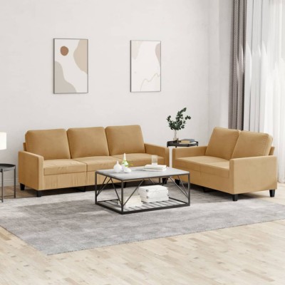 vidaXL Set de canapele cu perne, 2 piese, maro, catifea 3201523 foto